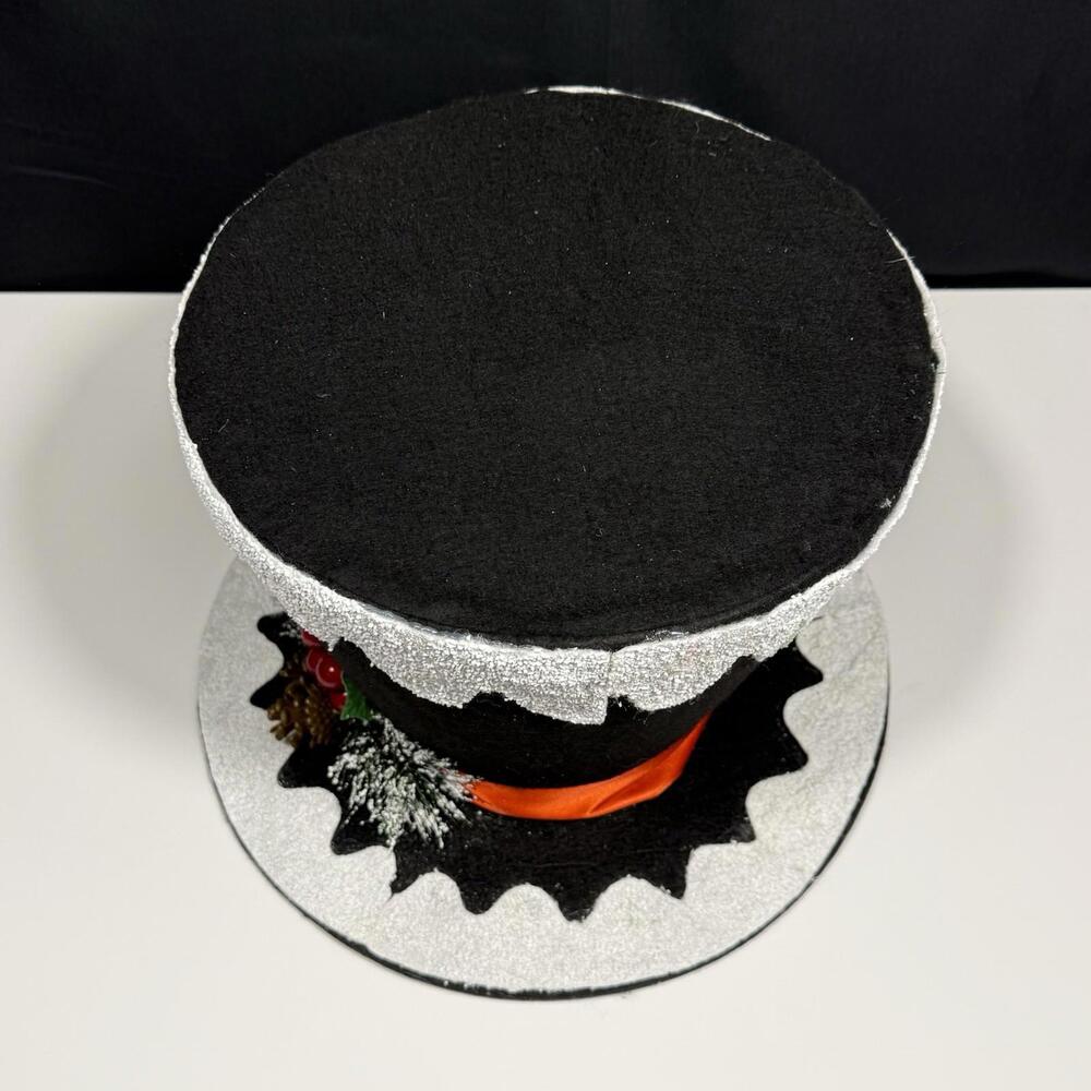 Large Black Felt Snowman Top Hat Decoration Frosted Christmas Tree Topper - Picture 3 of 5